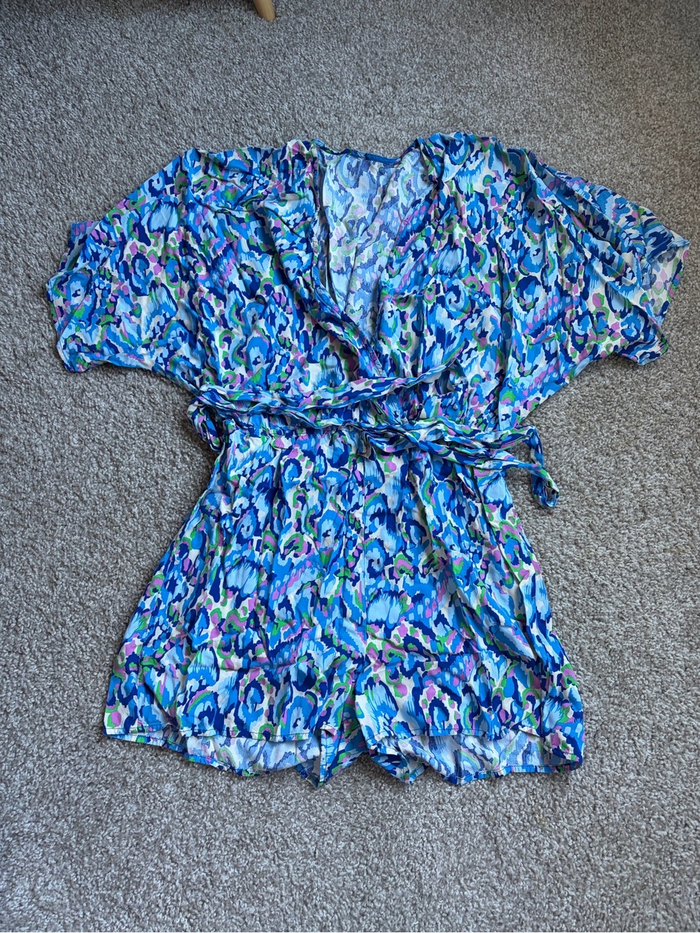 Cupshe Blue Multicolor Printed Swim Coverup with Tie Waist